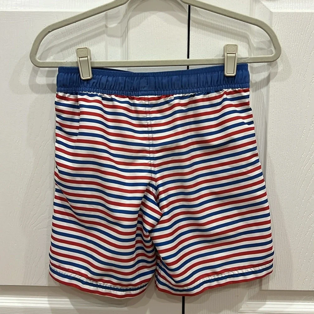 Hanna Andersson Red White and Blue Striped Kids Swim Trunks - Picture 2 of 7